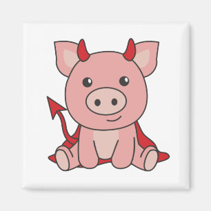 Imán Cerdo Halloween Cute Diablo Costuma De Bruja