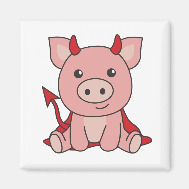 Imán Cerdo Halloween Cute Diablo Costuma De Bruja (Frente)