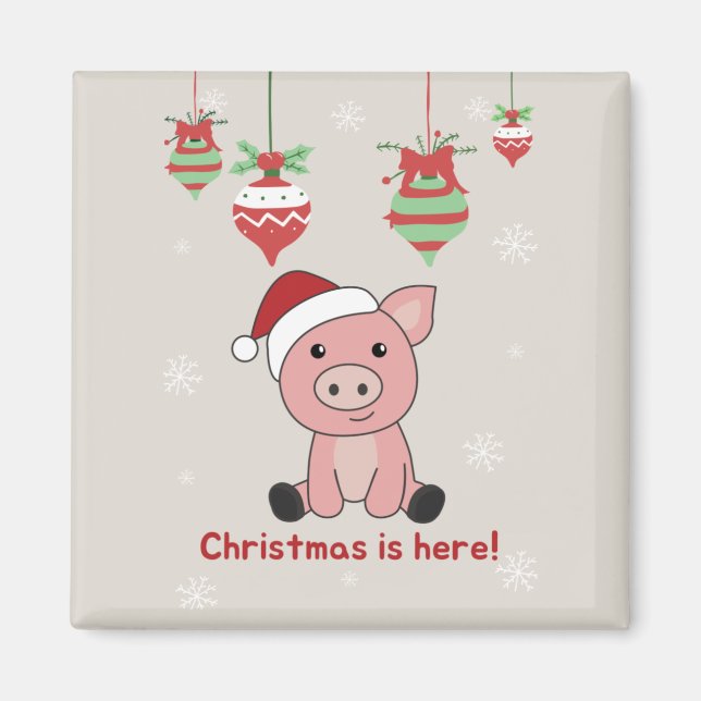 Imán Cerdo Merry Christmas Animals Cerdos Magnet (Frente)