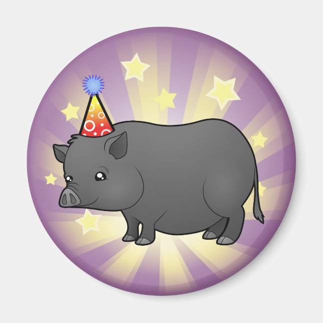Imán Cerdo Miniatura de Cumpleaños (Frente)