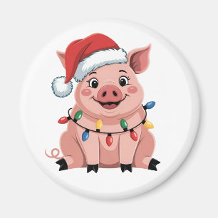 Imán Cerdo Navidad Sombrero Santa Navidad Fiesta Pigmas