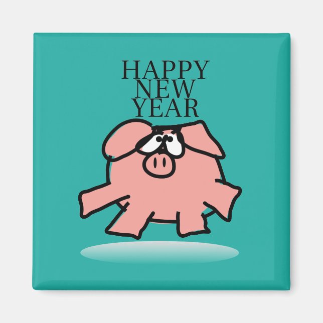 Imán Cerdo Personalizado divertido Año Nuevo Elegir col (Frente)