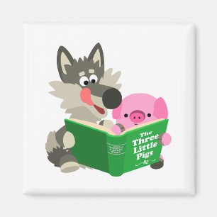 Imán Cerdo Personalizado y lobo leyendo un libro