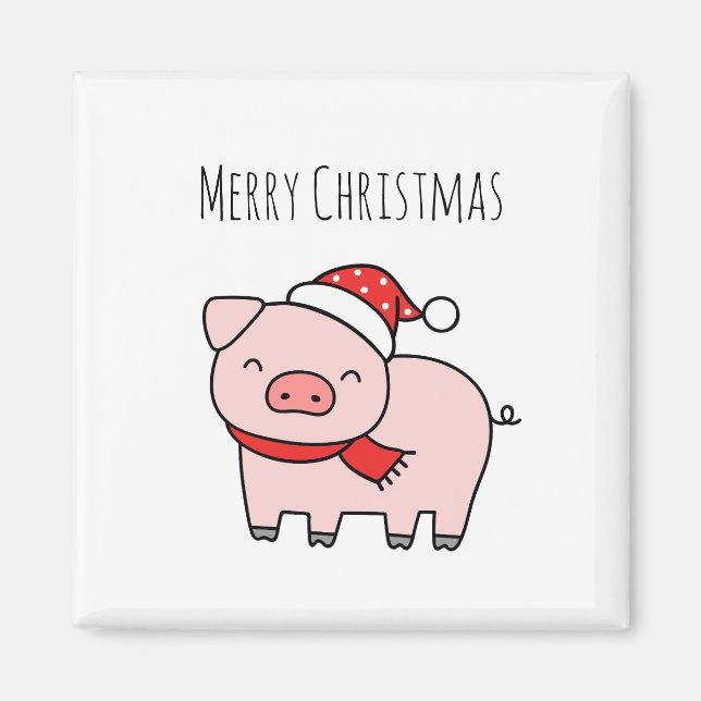 Imán Cerdo rosa lindo Feliz Navidad Minimalista (Frente)