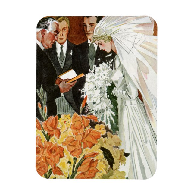 Imán Ceremonia de boda vintage con novia y novio (Vertical)