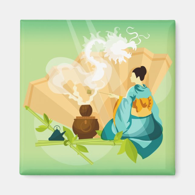 Imán Ceremonia de té japonesa ilustrada, dragón (Frente)