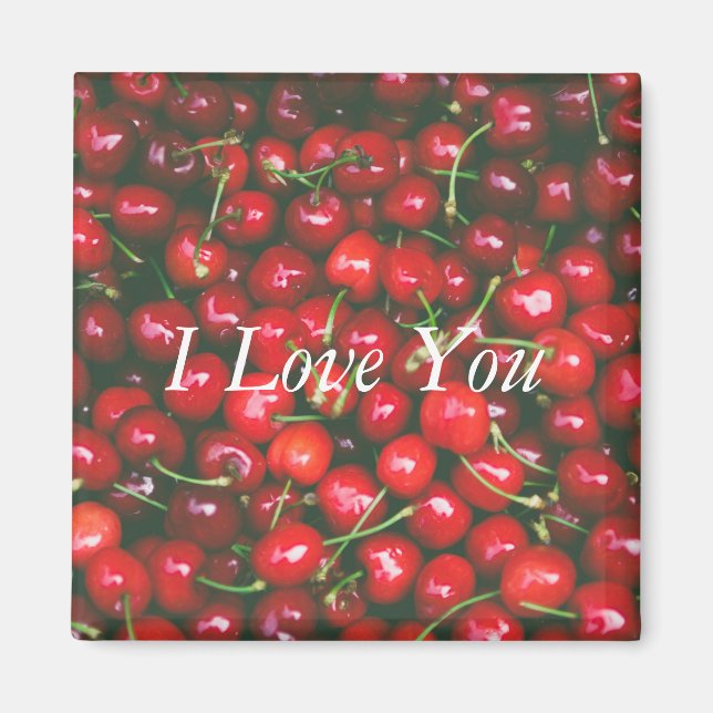 Imán Cereza Roja - Te amo (texto personalizable) (Frente)