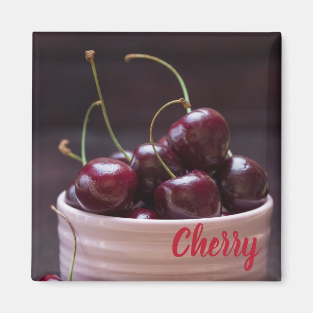 Imán Cerezas en cuenco rosa para el amante de la fruta (Frente)