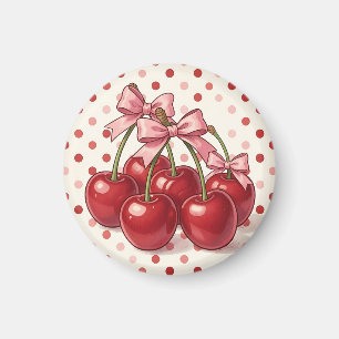 Imán Cerezas Rojas Dulces Lazos Rosados Lunares Retro 