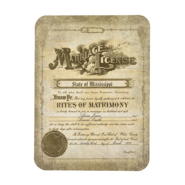 Imán Certificado de Matrimonio Vintage (Vertical)