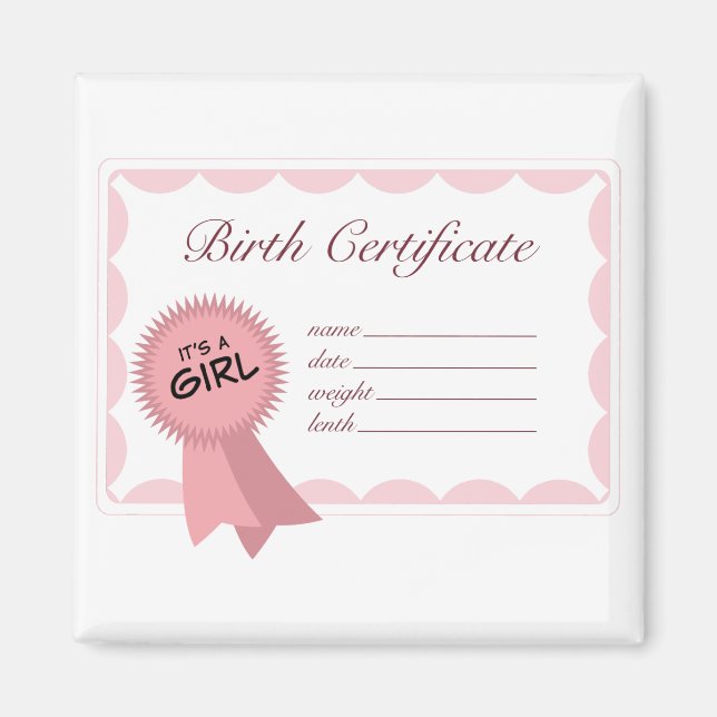 Imán Certificado de nacimiento de chica (Frente)