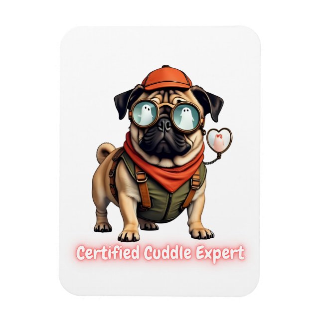 Imán Certified Cuddle Expert Fridge Magnet – Cute Pug (Vertical)