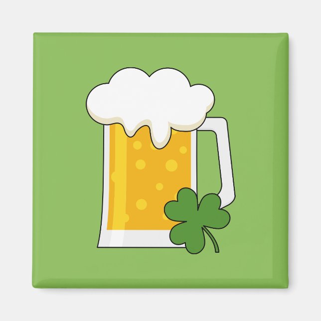 Imán Cerveza irlandesa Mug con Shamrock Clover (Frente)