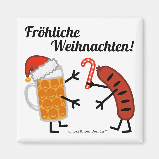 Imán Cerveza y Bratwurst - Fröhliche Weihnachten! (Frente)