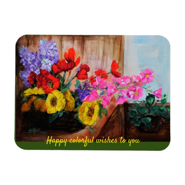 Imán cesta de flores colorida Flexible Photo Magnet (Horizontal)