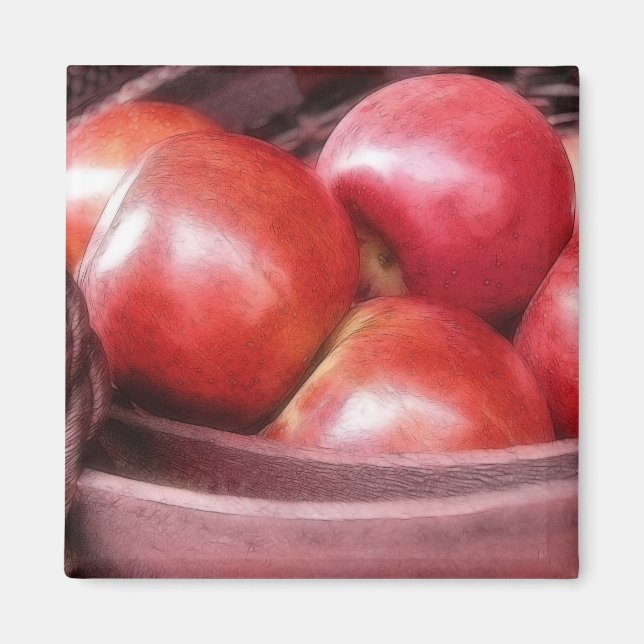 Imán Cesta De Manzanas Rojas Ripe (Frente)