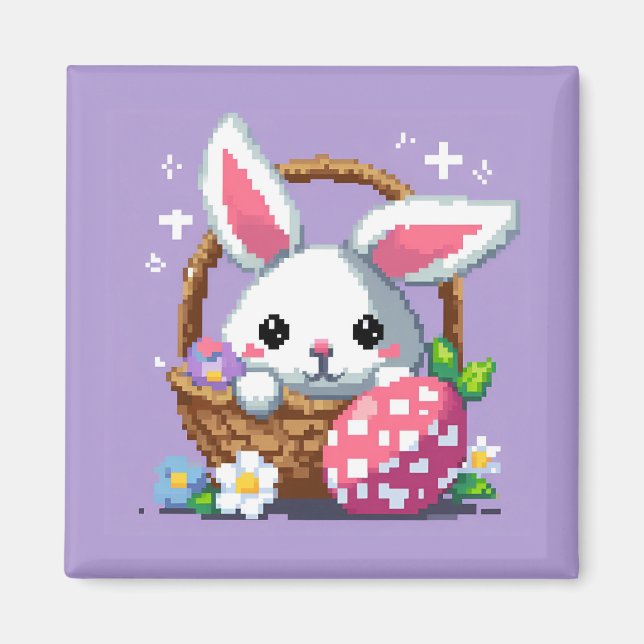 Imán Cesta de Pascua Bunny arte de 8 bits en píxeles (Frente)