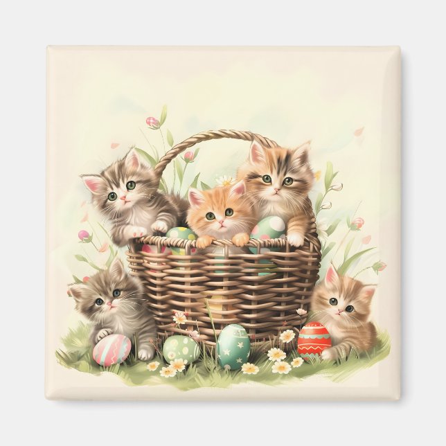 Imán Cesta de Pascua de Primavera Kitten (Frente)
