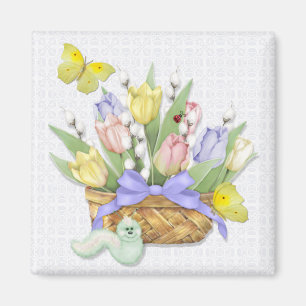 Imán Cesta de Tulipanes de Primavera