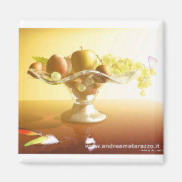 Imán Cesta de vidrio con frutas y mariposa