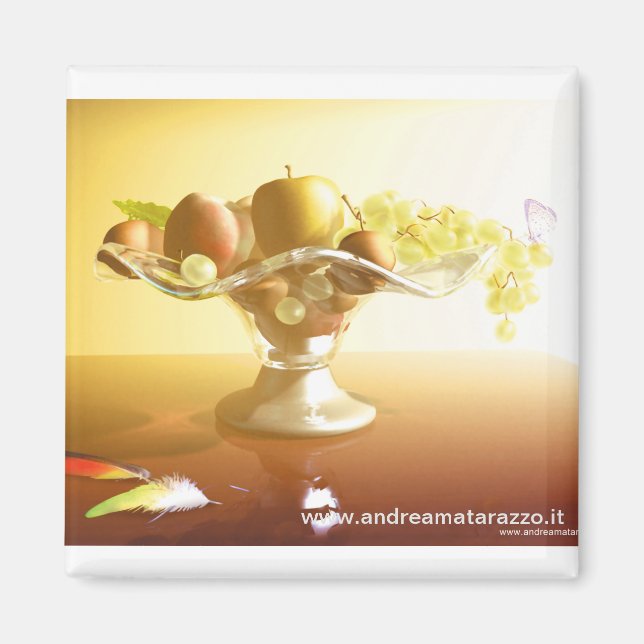 Imán Cesta de vidrio con frutas y mariposa (Frente)