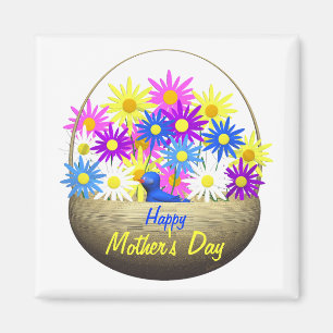 Imán Cesta feliz del Día de la Madre con maricas y pája