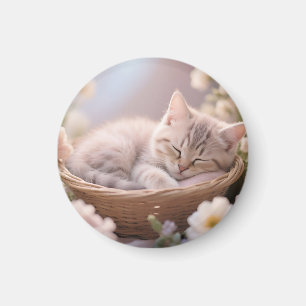 Imán Cesta Floral de Gatito Dormido Soñador