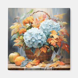 Imán Cesta Floral de Otoño con Acuarela Rústica