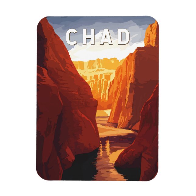 Imán Chad Illustration Travel Art Vintage (Vertical)
