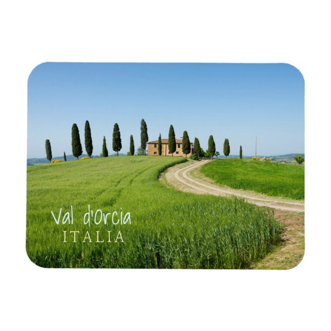 Imán Chalet de campo con cipreses en la Toscana (Horizontal)