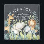 Imán Chalkboard Jungle Animals Baby Shower Favor Magnet<br><div class="desc">Magnate de animales de la selva de pizarra para una ducha Neutral para bebés. Cambie el fondo haciendo clic en el personalizar y utilice nuestro selector de color!. Artículos coincidentes disponibles en nuestra tienda.</div>