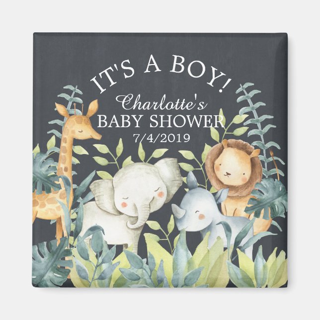 Imán Chalkboard Jungle Animals Baby Shower Favor Magnet (Frente)