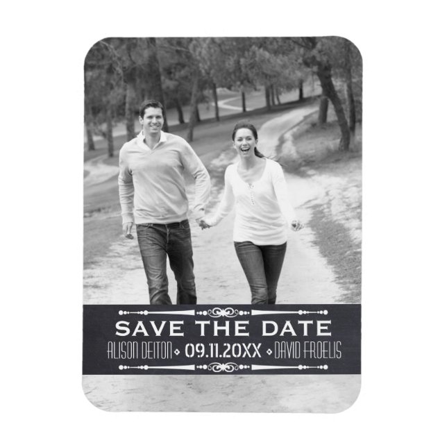 Imán Chalkboard Save the Date simple foto de boda (Vertical)