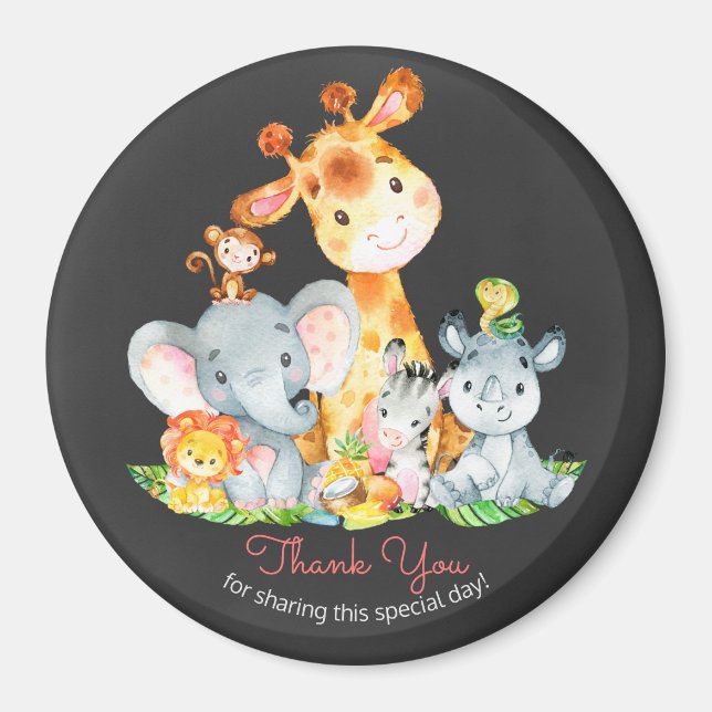 Imán Chalkboard Watercol Cute Jungle Animales Gracias (Frente)