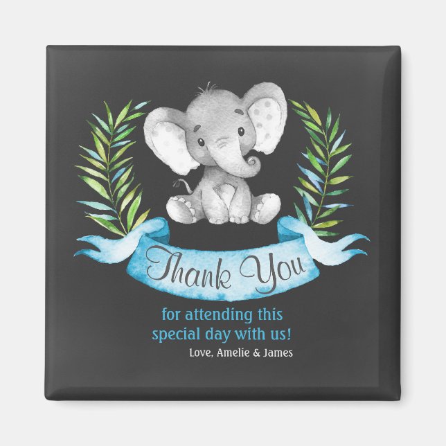 Imán Chalkboard Watercolor Elephant Boy Gracias (Frente)
