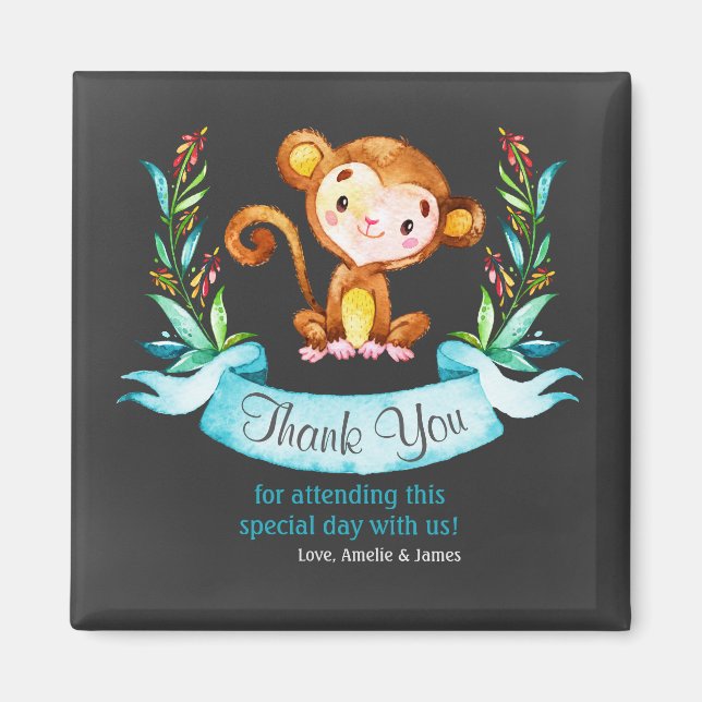 Imán Chalkboard Watercolor Monkey Boy Gracias (Frente)
