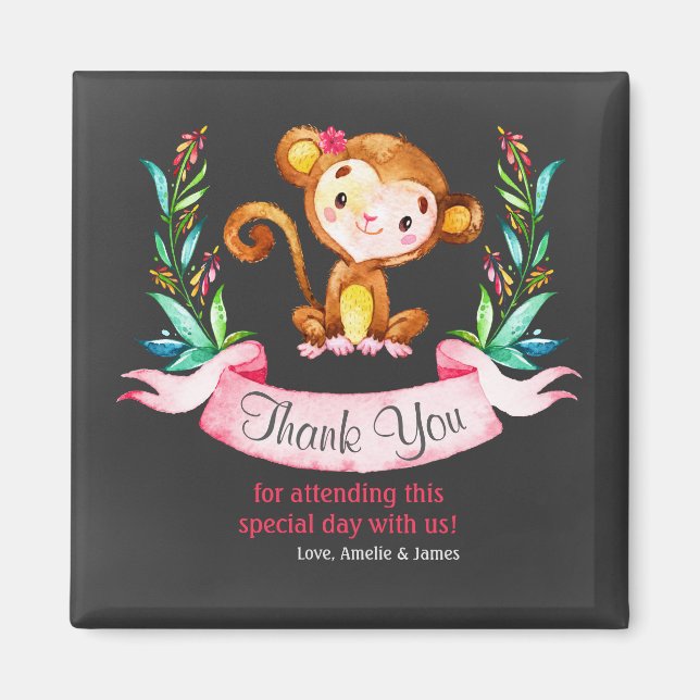 Imán Chalkboard Watercolor Monkey Chica Gracias (Frente)