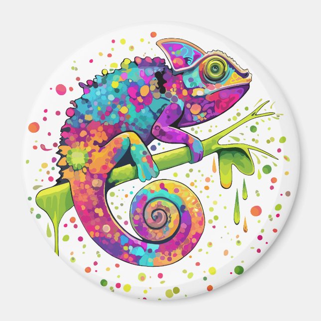 Imán Chameleon Paint Stains Watercolor Style (Frente)