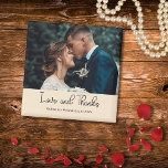 Imán Champagne Elegant Wedding Love and Thanks Photo<br><div class="desc">Share your gratitude with this elegant Champagne “Love and Thanks” wedding magnet. The front features your favorite wedding photo along with your personalized names and date, creating a keepsake your guests will treasure. A perfect small thank-you gift that’s both stylish and meaningful ideal for fridges, boards, or any special place...</div>