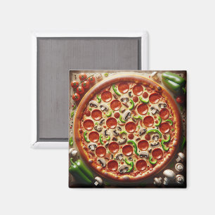 Imán champiñón, pimientos verdes y pizza Pepperoni