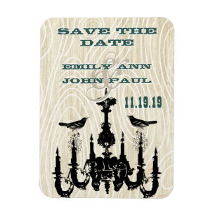 Imán Chandelier Love Birds Wood Grain Save the Date