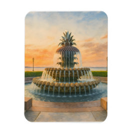 Imán Charleston Pineapple Fountain Acuarela Sunset