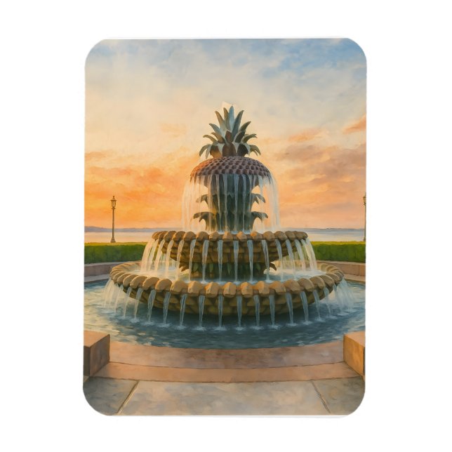 Imán Charleston Pineapple Fountain Acuarela Sunset (Vertical)