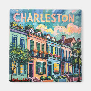 Imán Charleston Rainbow Row Travel Van Gogh Style