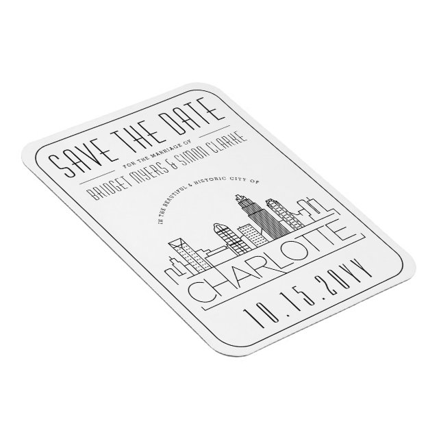 Imán Charlotte Boda Stylized Skyline Save the Date (Lado Derecho)