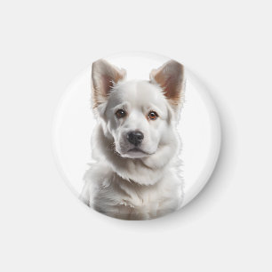 Imán Charming White Shepherd Puppy Portrait
