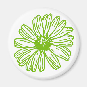 Imán Chartreuse Green Daisy Print, Hippie Flower Print