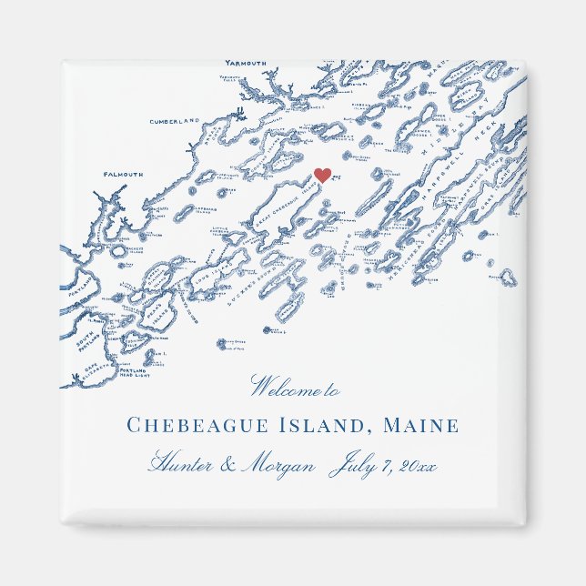 Imán Chebeague Island Maine Map Elegant Wedding Favor (Frente)