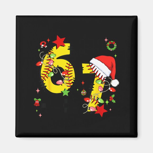 Imán Checkered 67 Softball Santa Hat Christmas Six Seve (Frente)
