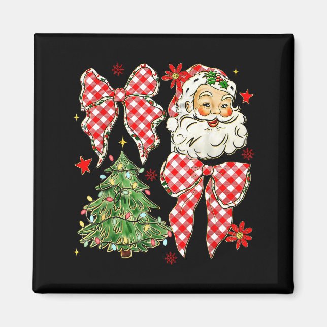 Imán Checkered Coquette Bow Santa Claus Christmas Holid (Frente)